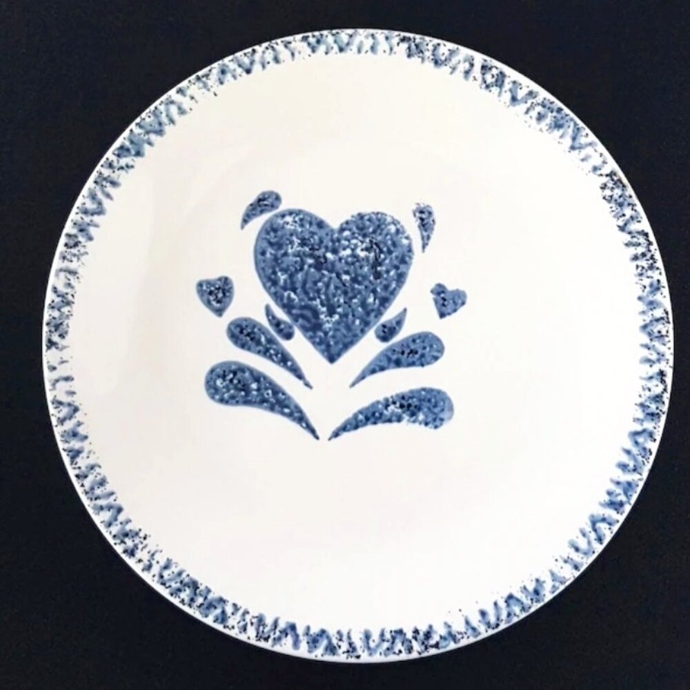 Gibson Designs MY LOVE Stoneware Side Plates Set Blue Sponged Heart, 6.5 Inch